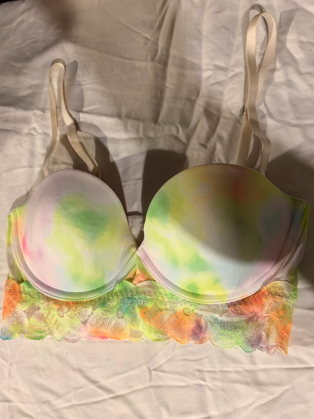 PINK Victoria's Secret Pastel Tie-Dye Lace Balconette Bra - Multicolor